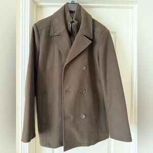 Kenneth Cole Men's Double Breasted Bib Peacoat Size L, Grey Color - Excellent